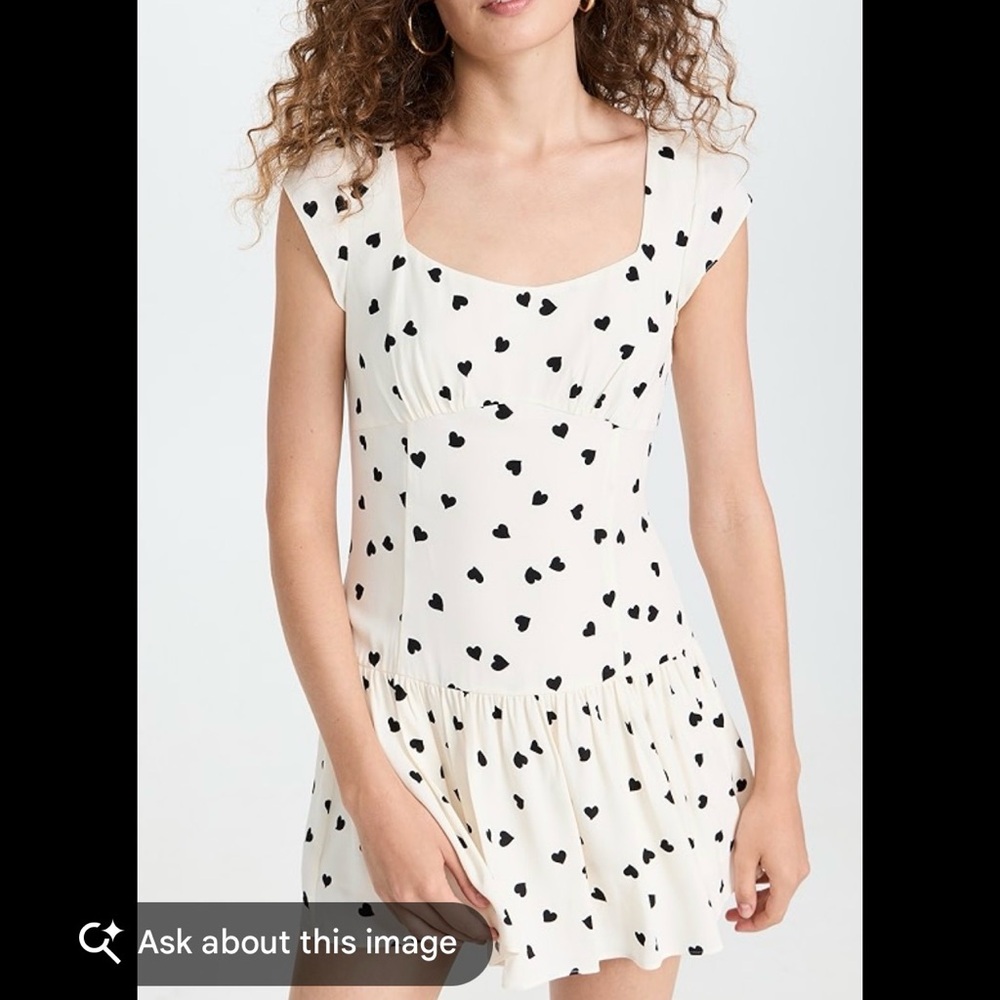 Reformation Cream Mini Dress with Black Heart Pattern